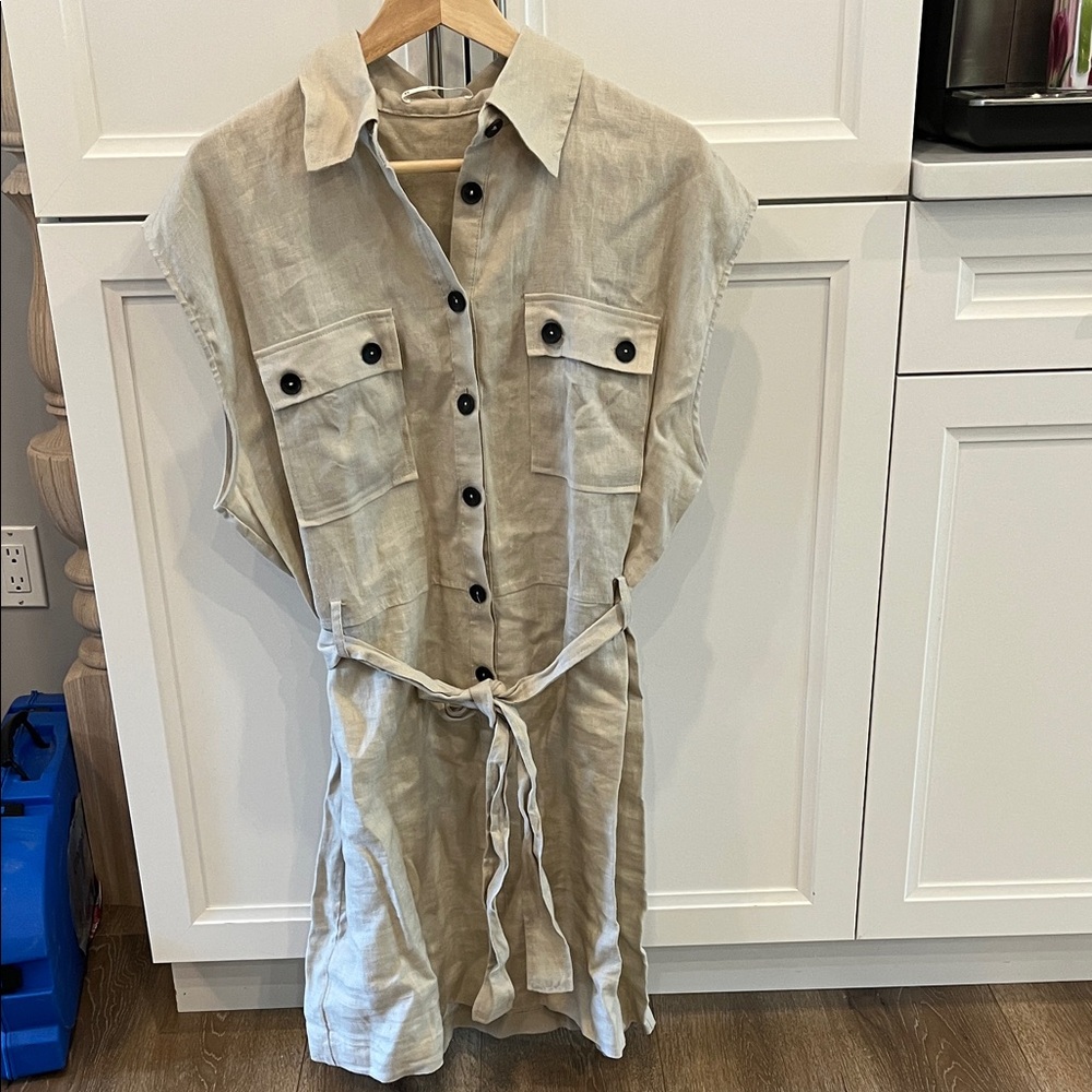 Linen Shirt Dress with Belt - XL